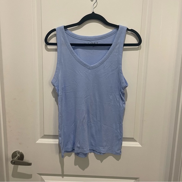 Ann Taylor LOFT periwinkle blue purple cotton v neck tank top size L - Picture 1 of 3